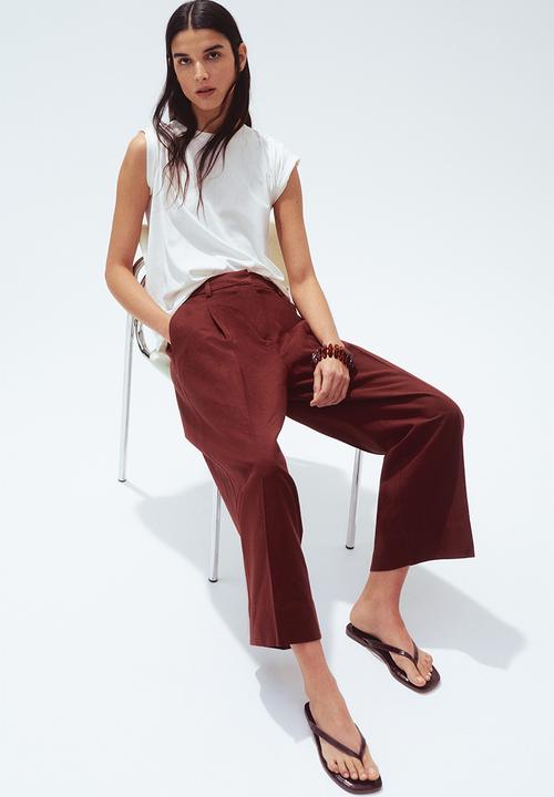 H&M - Wide linen-blend trousers - rust brown