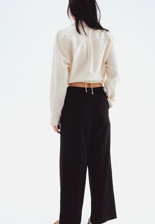H&M - Wide linen-blend trousers - black