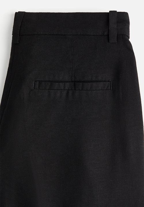 H&M - Wide linen-blend trousers - black