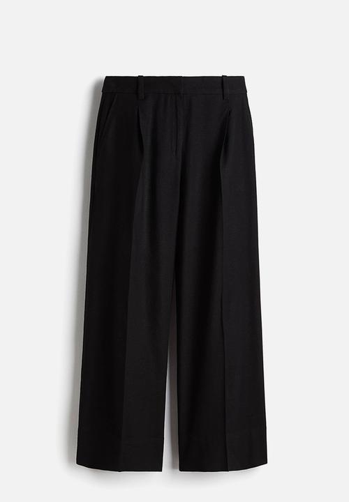 H&M - Wide linen-blend trousers - black