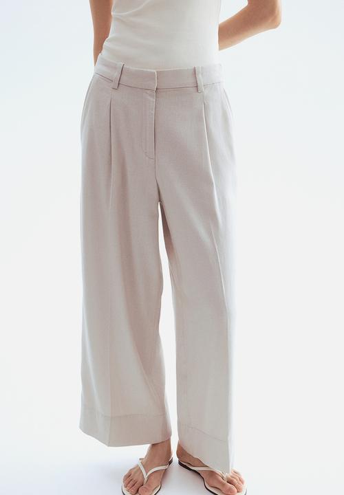 H&M - Wide linen-blend trousers - beige