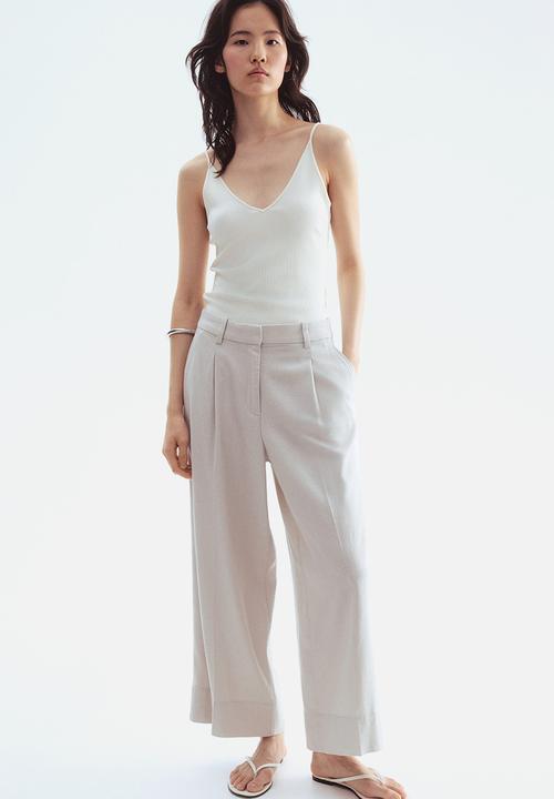 H&M - Wide linen-blend trousers - beige