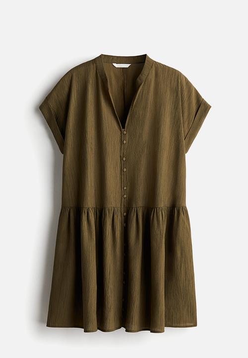 H&M - Crinkled tunic dress - dark khaki green