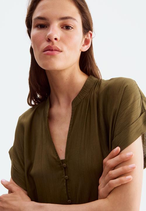 Crinkled tunic dress - dark khaki green - 1238340015