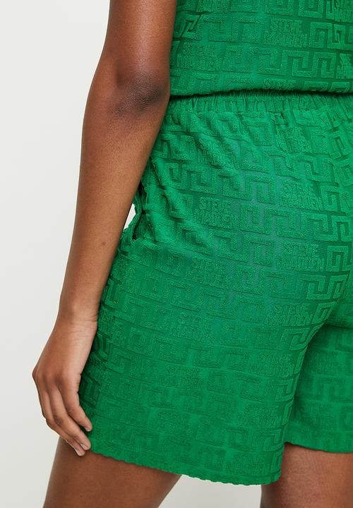 Steve Madden - Ladies bella embossed logo jogger shorts - emerald green