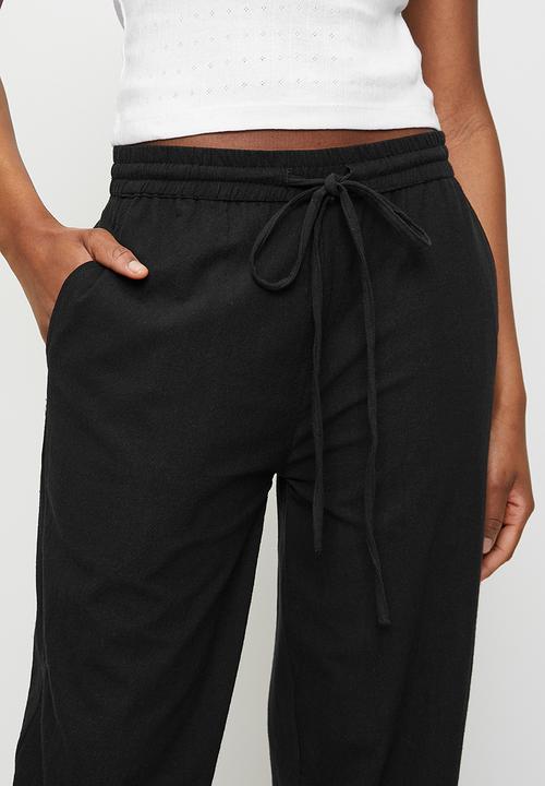 Brave Soul - Ladies Straight Drawcord Linen Trouser - Black