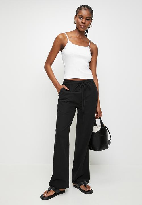 Brave Soul - Ladies Straight Drawcord Linen Trouser - Black