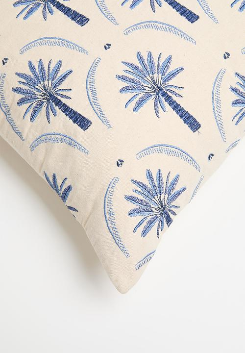 Sixth Floor - Palms embroidered woven cushion cover - blue