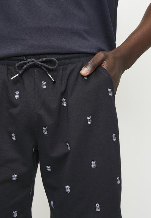 Brave Soul - Pineapple Print Jersey Short - Navy