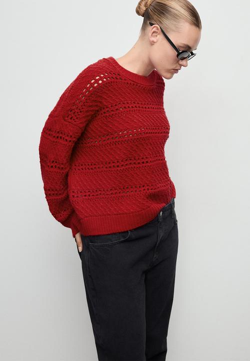 G.W特別価格！MEER.☆EYELET RIB KNIT TOP /RED Jersey mariner - red