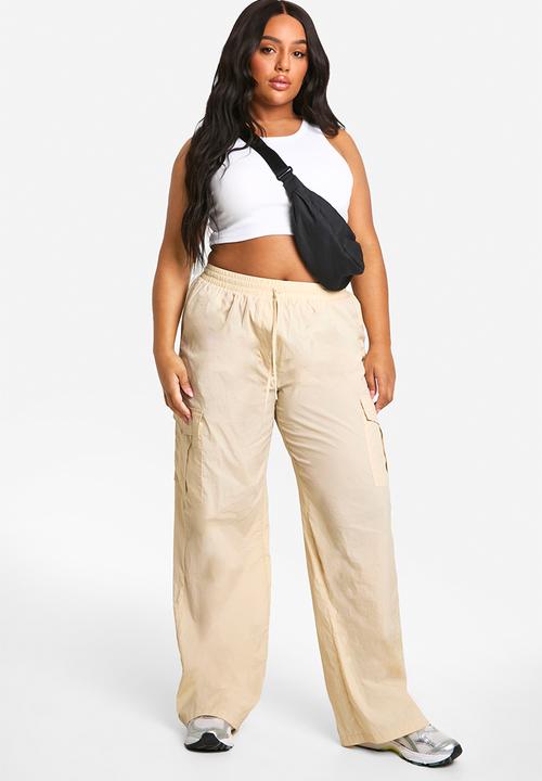 boohoo - Plus woven drawstring waist trouser - stone