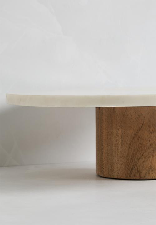 Sixth Floor - Marble & wood cakestand - white
