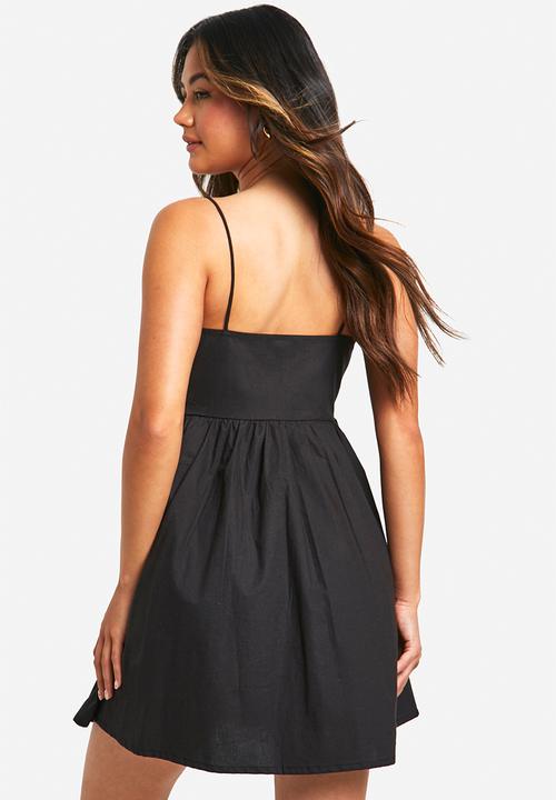 boohoo - Cotton poplin ruched mini dress -  black