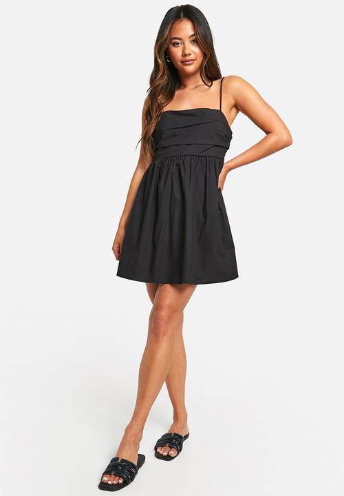 boohoo - Cotton poplin ruched mini dress -  black