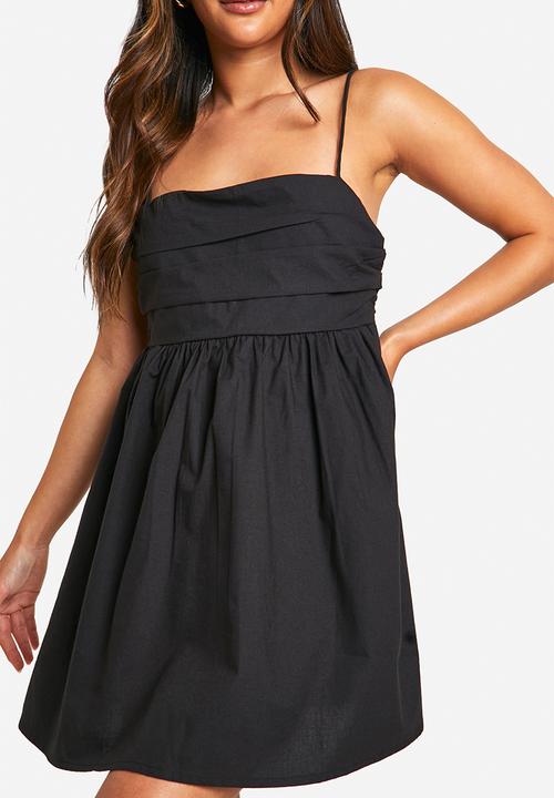 boohoo - Cotton poplin ruched mini dress -  black