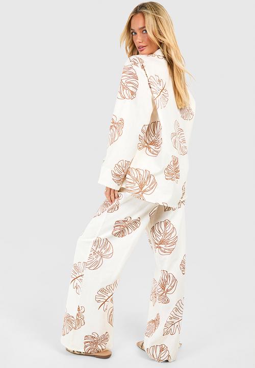 boohoo - Tropical linen look oversized beach trousers - white