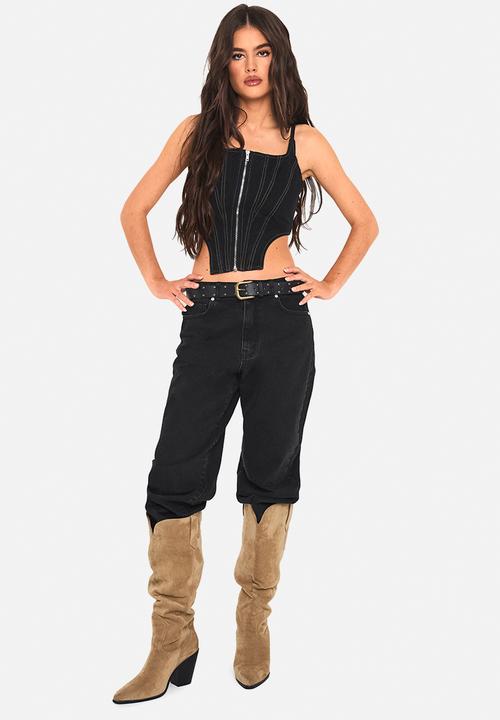 boohoo - Contrast stitch corset - black