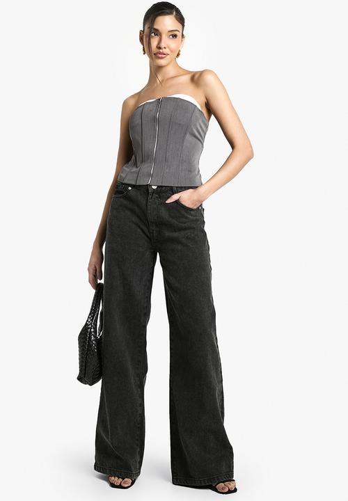 boohoo - Zip up front longline corset - grey