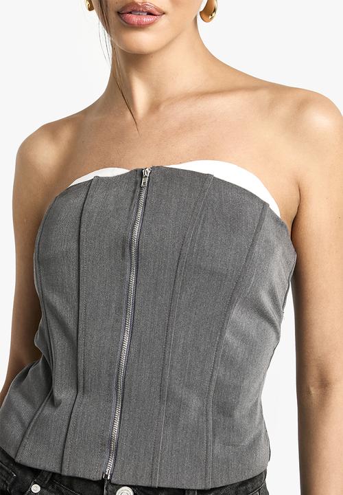 boohoo - Zip up front longline corset - grey