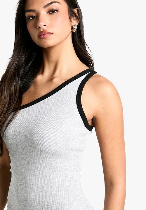 boohoo - Contrast binding one shoulder midaxi dress - grey marl