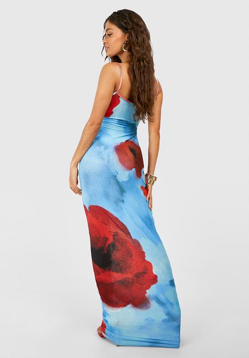 boohoo - Sheer floral strappy maxi dress - blue