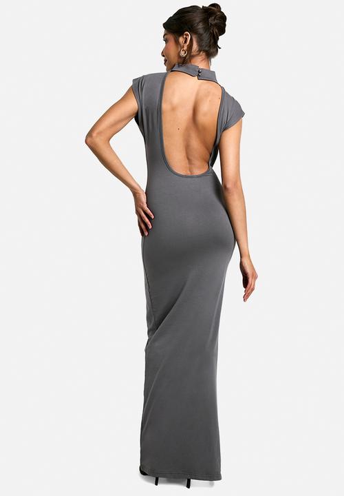 boohoo - Ruched high neck midaxi dress - charcoal