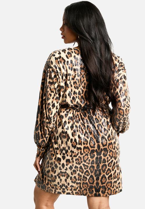 boohoo - Plus sequin wrap dress -  leopard