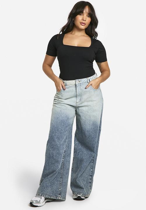 boohoo - Boohoo Basics Plus Cotton Square Neck Short Sleeve Bodysuit - Black