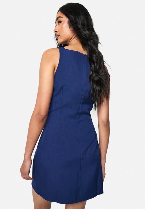 boohoo - Bow shoulder tailored mini dress - blue