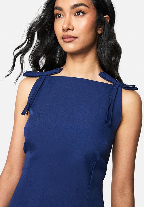 boohoo - Bow shoulder tailored mini dress - blue