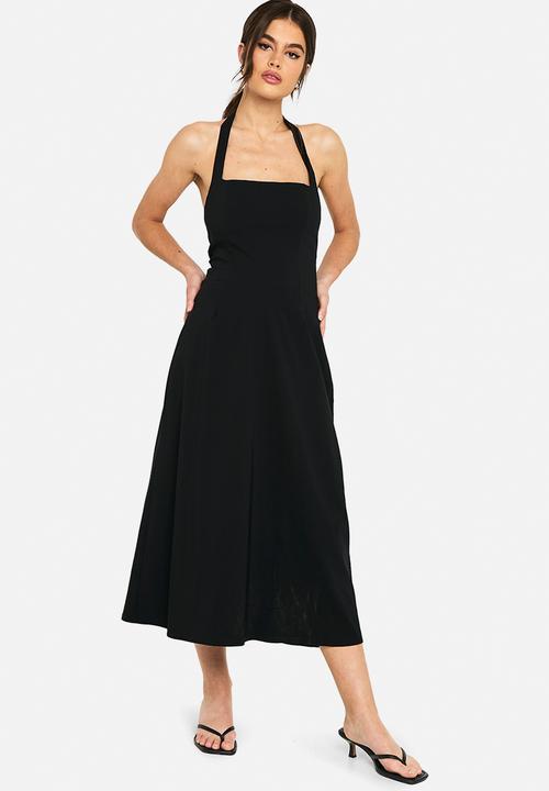 boohoo - Bengaline square neck skater midaxi dress _ black