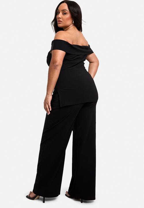 boohoo - Plus Bardot Corset Style Wide Leg Trouser Co-Ord - Black