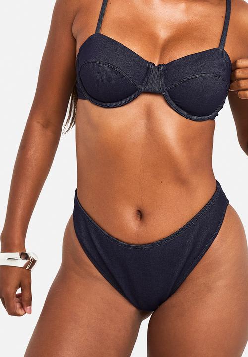 boohoo - Denim look v high leg bikini bottoms - denim