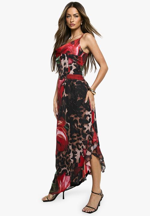 boohoo - Leopard floral mix chiffon corset maxi dress - multi