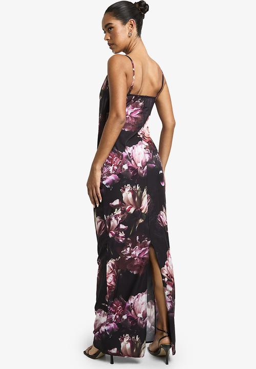 boohoo - Lace trim floral maxi dress - black