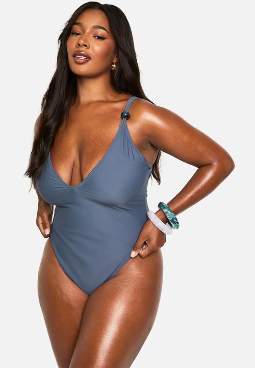 boohoo - Plus bead trim swimsuit - slate  