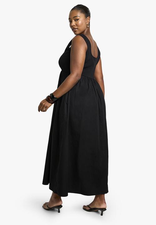 boohoo - Plus rib cotton poplin midaxi smock dress -  black