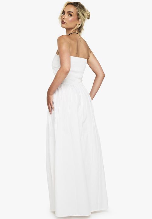 boohoo - Cotton poplin bandeau maxi dress - white