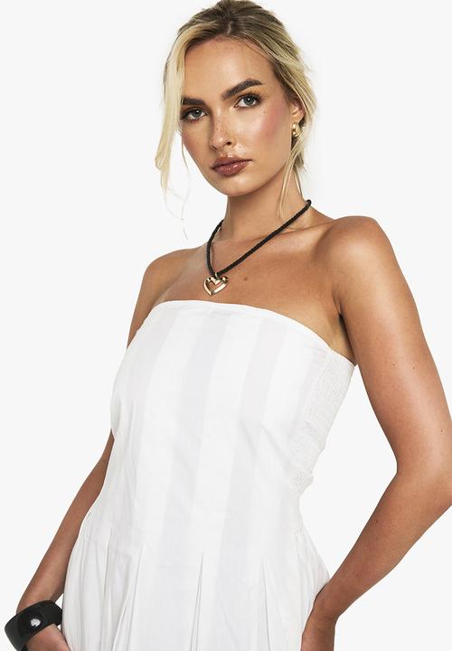 boohoo - Cotton poplin bandeau maxi dress - white