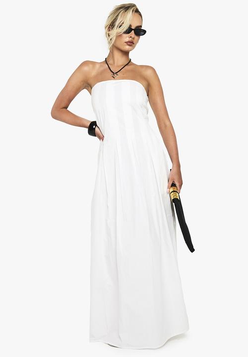 boohoo - Cotton poplin bandeau maxi dress - white