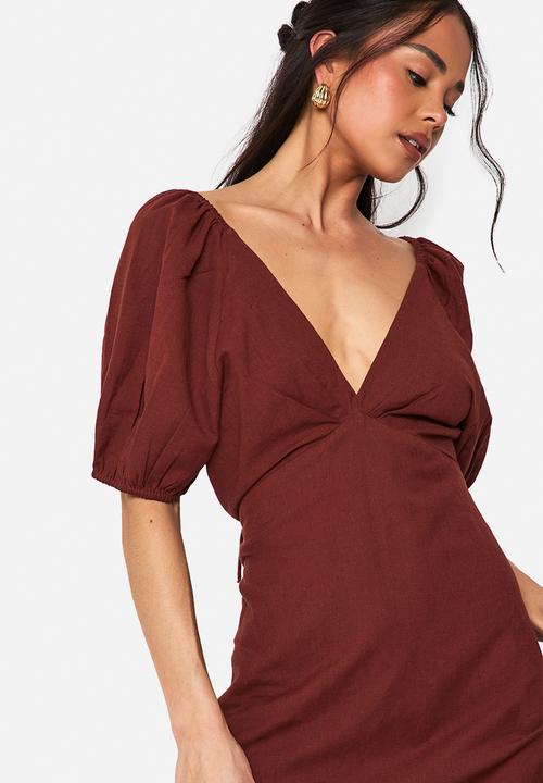 boohoo - Linen tie back mini dress - red