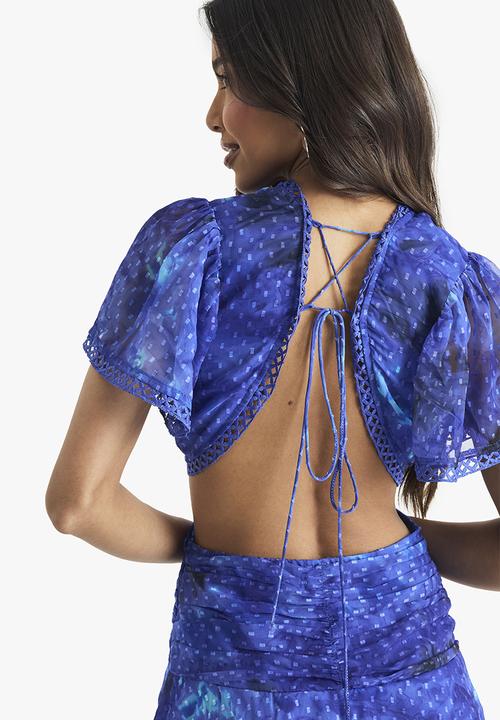 boohoo - Floral dobby ruffle detail midaxi dress - blue