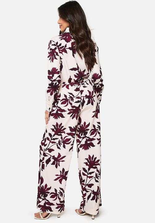 boohoo - Basic woven large floral drawstring wide leg trousers - purple