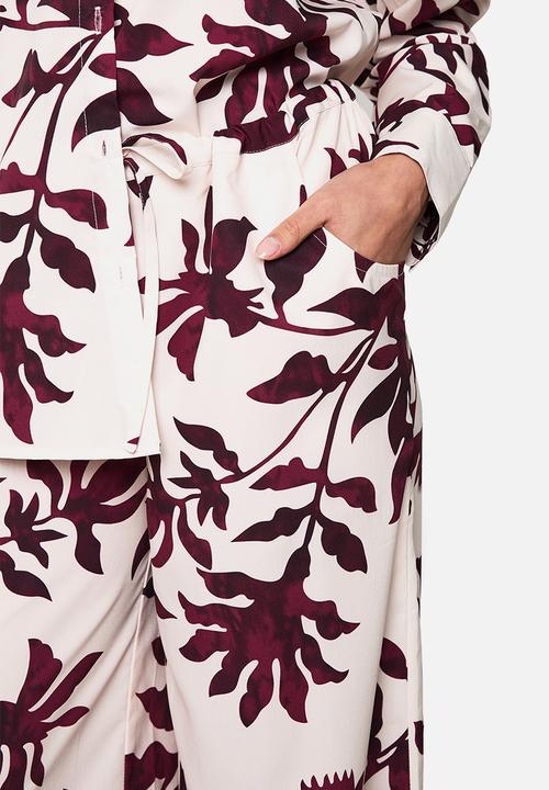 boohoo - Basic woven large floral drawstring wide leg trousers - purple
