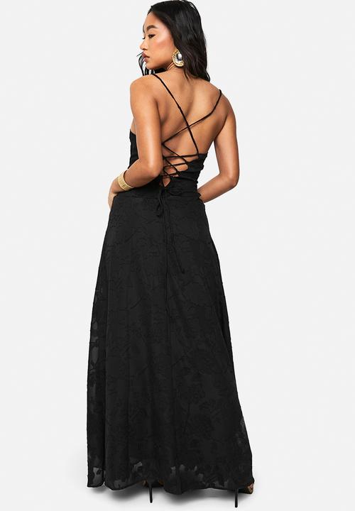 boohoo - Textured strappy cowl maxi dress - black