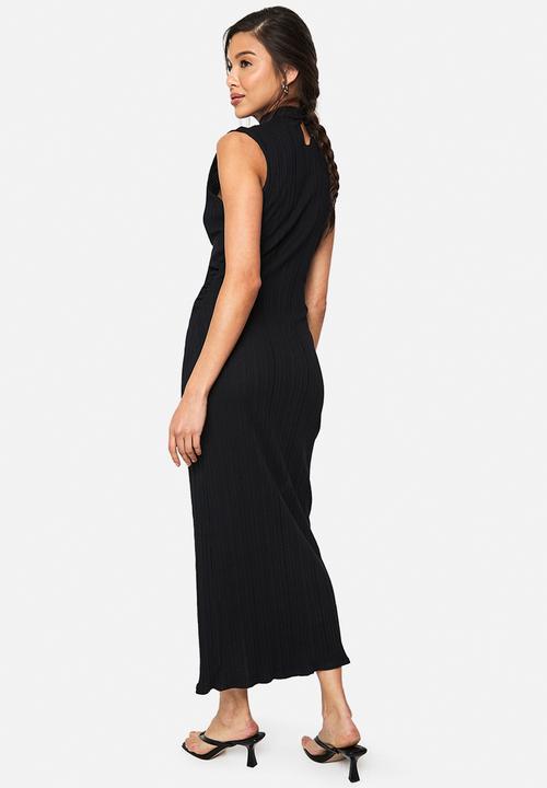 boohoo - Wide rib high neck colloum maxi dress - black