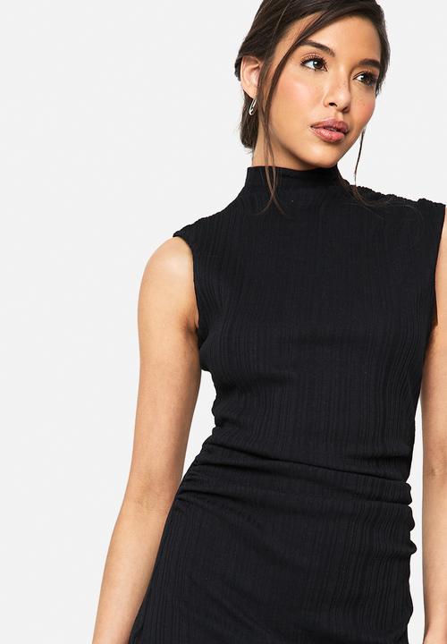boohoo - Wide rib high neck colloum maxi dress - black