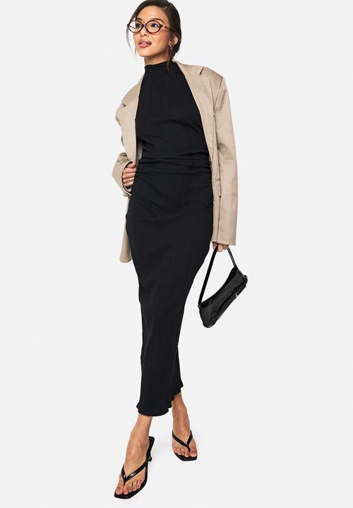 boohoo - Wide rib high neck colloum maxi dress - black
