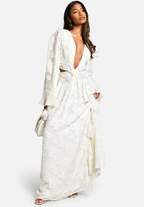 boohoo - Textured cut out maxi dress - white