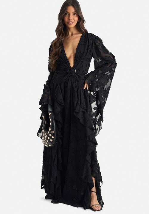 boohoo - Textured split cut out maxi dress - black